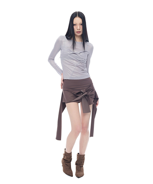 Contour Shirring Cut-Out T-Shirt_Silver