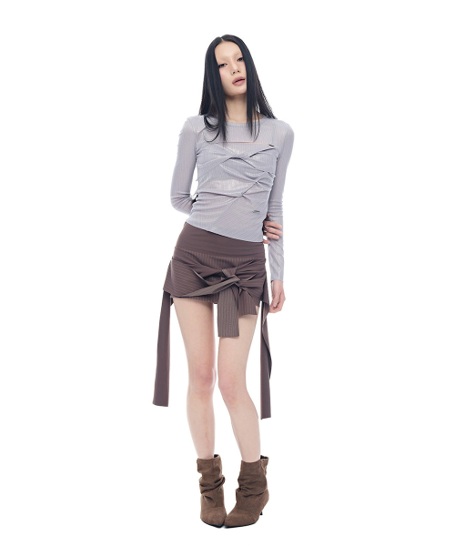 Contour Shirring Cut-Out T-Shirt_Silver