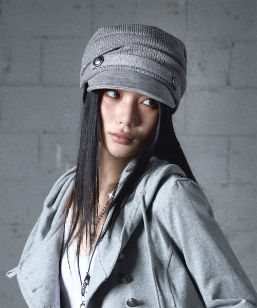 Draped Button Knit Cap (MELANGE GREY)