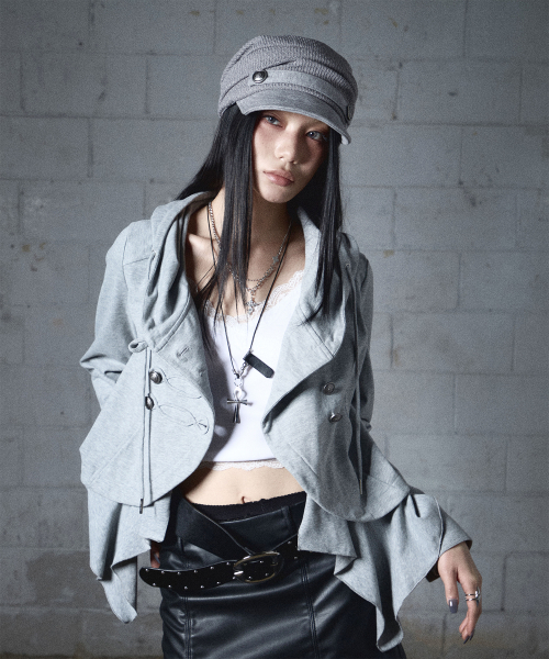 Draped Button Knit Cap (MELANGE GREY)