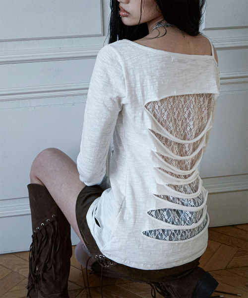 Destroyed Back Lace Top (WHITE)