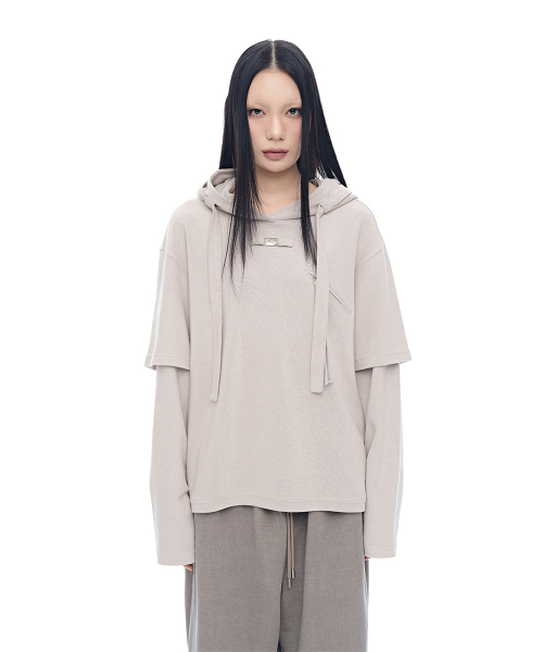 Layered Sleeve Belted Hoodie_Mocha Mousse