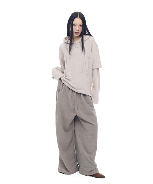 Layered Sleeve Belted Hoodie_Mocha Mousse