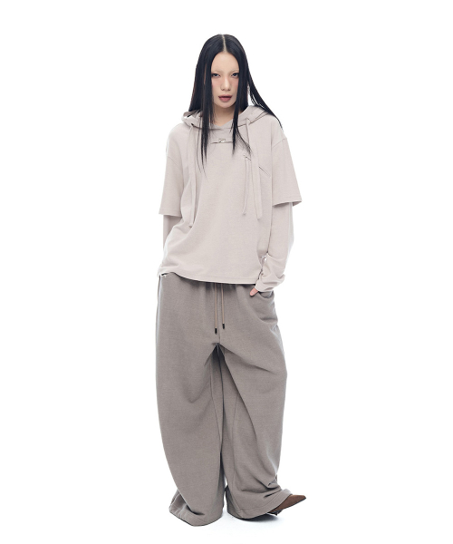 Layered Sleeve Belted Hoodie_Mocha Mousse