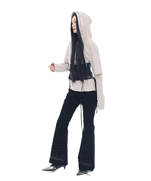 Layered Sleeve Belted Hoodie_Mocha Mousse