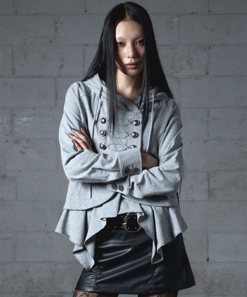 Layered Napoleon Hood Jacket (MELANGE GREY)