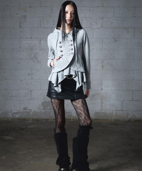 Layered Napoleon Hood Jacket (MELANGE GREY)