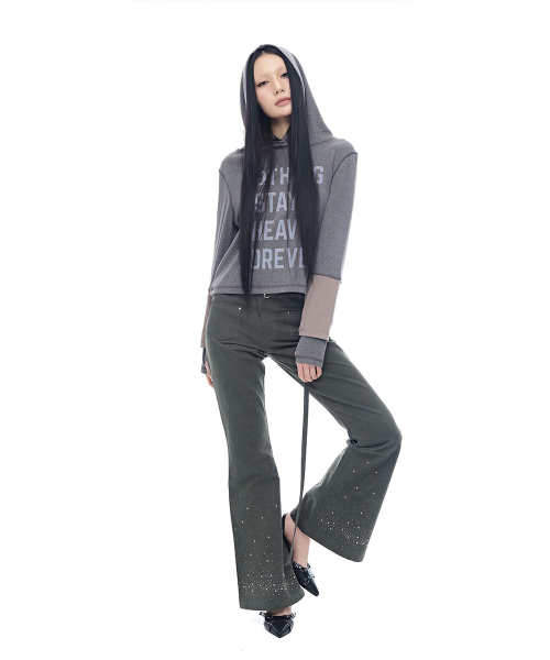Metal Pearl Belted Bootcut Pants_Khaki