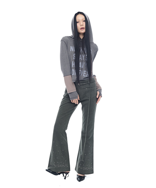 Metal Pearl Belted Bootcut Pants_Khaki