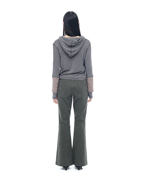 Metal Pearl Belted Bootcut Pants_Khaki