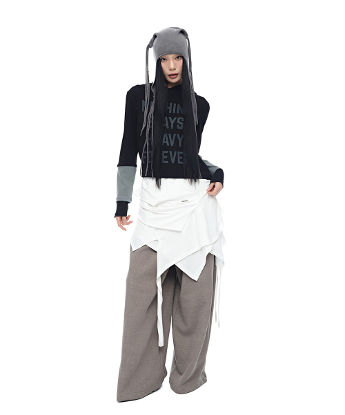 Layered Sleeve Slim Fit Hoodie_Black