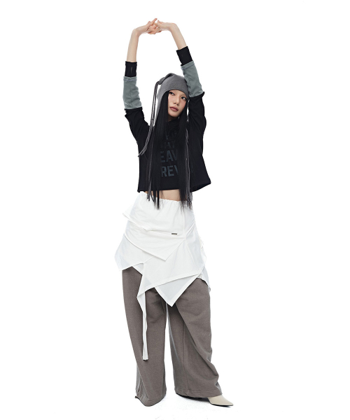 Layered Sleeve Slim Fit Hoodie_Black