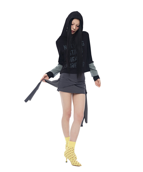Layered Sleeve Slim Fit Hoodie_Black