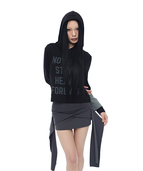 Layered Sleeve Slim Fit Hoodie_Black
