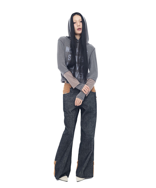 Layered Sleeve Slim Fit Hoodie_Charcoal