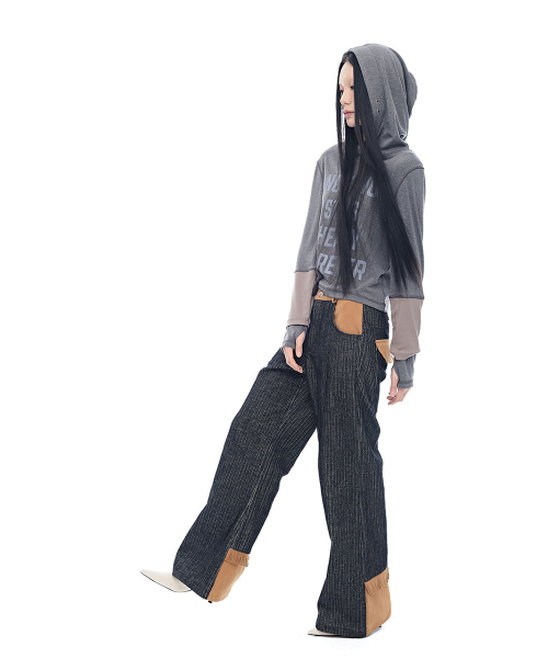 Layered Sleeve Slim Fit Hoodie_Charcoal