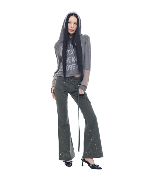 Layered Sleeve Slim Fit Hoodie_Charcoal