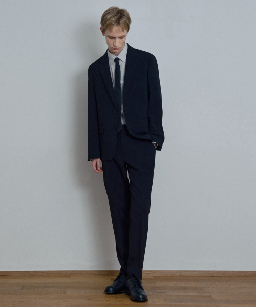 [SET][Cool]Black Seersucker tissue deformation regular fit jacket set-up