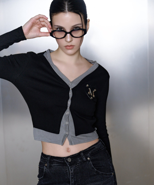 RIEN HEART PATCH LAYERED CARDIGAN