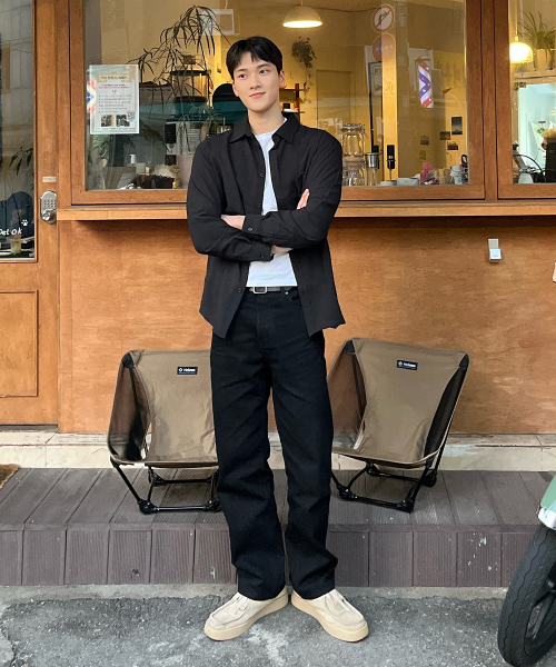 linen like semi-overfit shirt - 3color