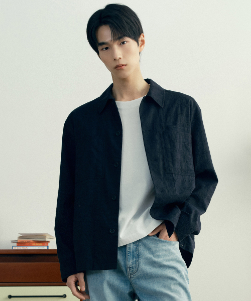 [COUTURE]Blended linen, curvy linen, glen checkered shirt-type jacket