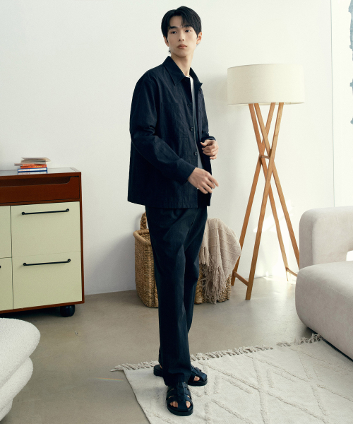 [COUTURE]Blended linen, curvy linen, glen checkered shirt-type jacket