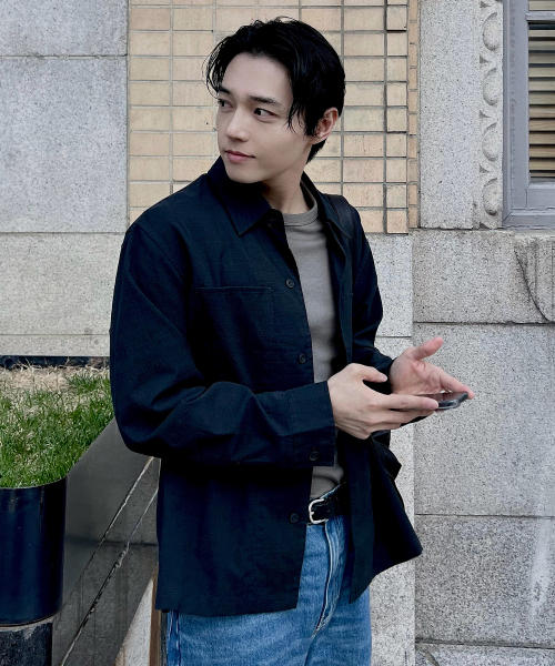[COUTURE]Blended linen, curvy linen, glen checkered shirt-type jacket
