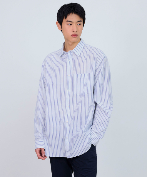 [COUTURE]Crease 50s Light Blue Stripe Oversized Fit Shirt