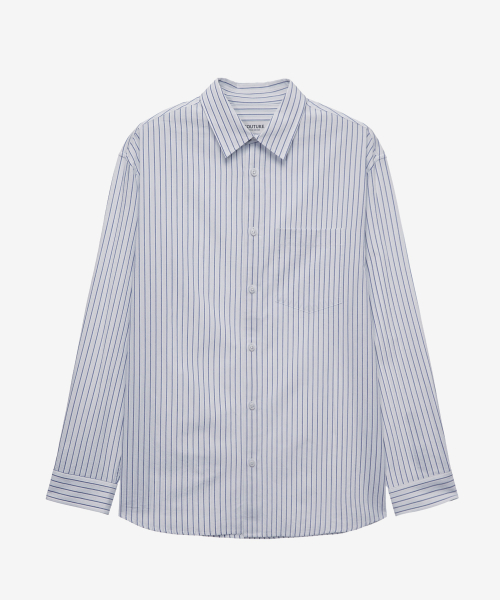 [COUTURE]Crease 50s Light Blue Stripe Oversized Fit Shirt
