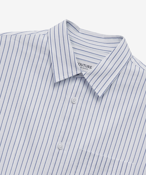 [COUTURE]Crease 50s Light Blue Stripe Oversized Fit Shirt