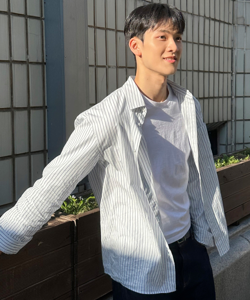 [COUTURE]Crease 50s Light Blue Stripe Oversized Fit Shirt
