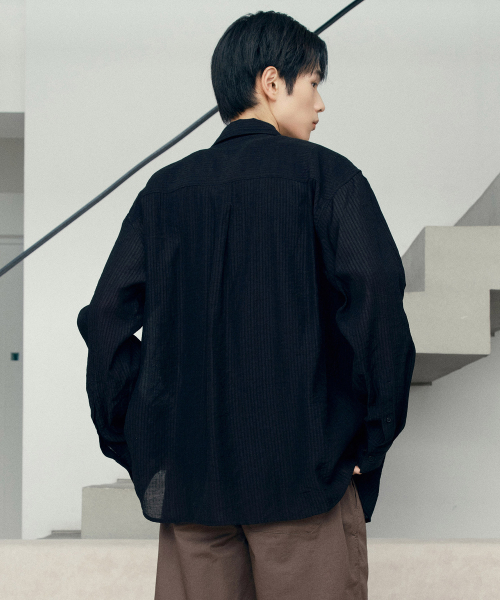 [COUTURE]Crinkle Stripe Overfit Shirt - 2color