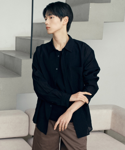 [COUTURE]Crinkle Stripe Overfit Shirt - 2color