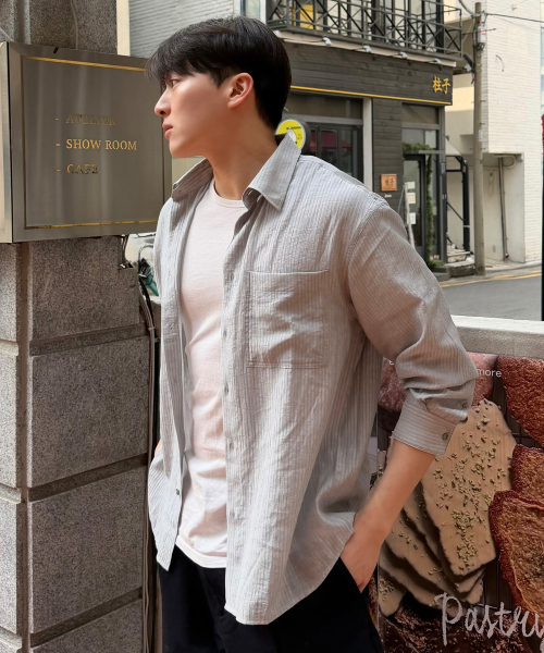 [COUTURE]Crinkle Stripe Overfit Shirt - 2color