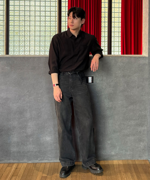 [COUTURE]Crinkle Stripe Overfit Shirt - 2color