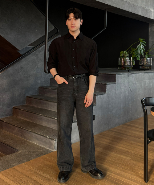 [COUTURE]Crinkle Stripe Overfit Shirt - 2color