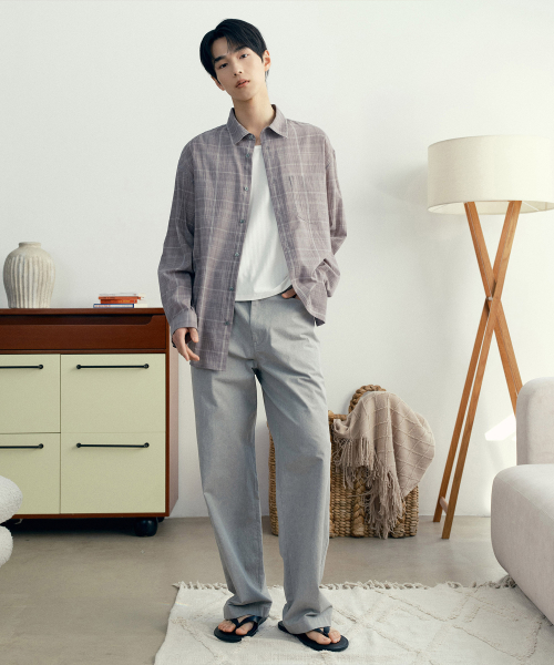 [COUTURE]crease 60S Gray checkered oversized fit shirt