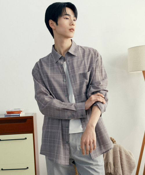 [COUTURE]crease 60S Gray checkered oversized fit shirt
