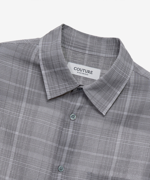 [COUTURE]crease 60S Gray checkered oversized fit shirt
