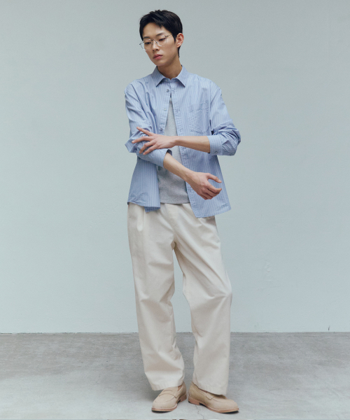 [ON]multi-strip overfit long-sleeve shirt