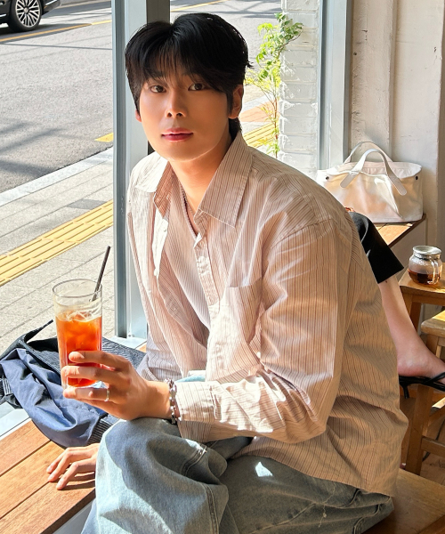 [ON]multi-strip overfit long-sleeve shirt