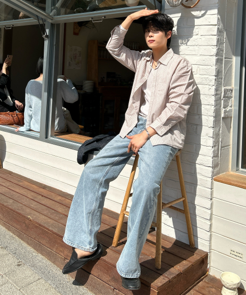 [ON]multi-strip overfit long-sleeve shirt