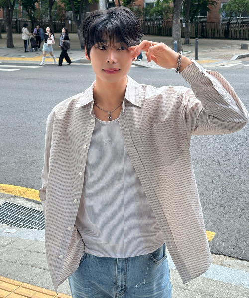 [ON]multi-strip overfit long-sleeve shirt