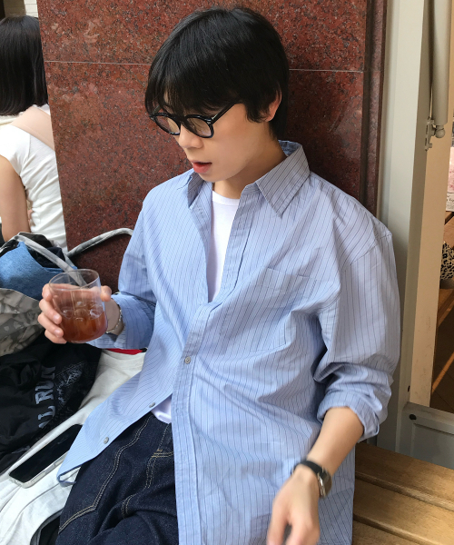 [ON]multi-strip overfit long-sleeve shirt