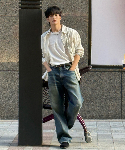 [ON]Stripe Cream Overfit Long Sleeve Shirt