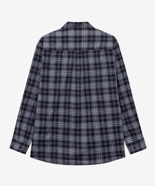 [ON]Krinkle Checkered Navy Oversized Fit Long-Sleeved Shirt