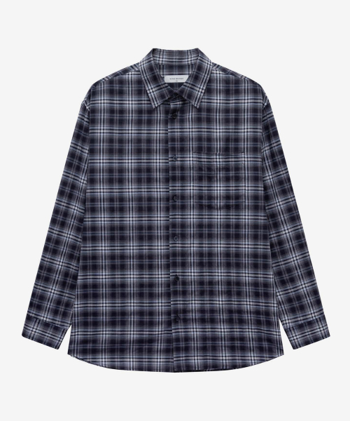 [ON]Krinkle Checkered Navy Oversized Fit Long-Sleeved Shirt