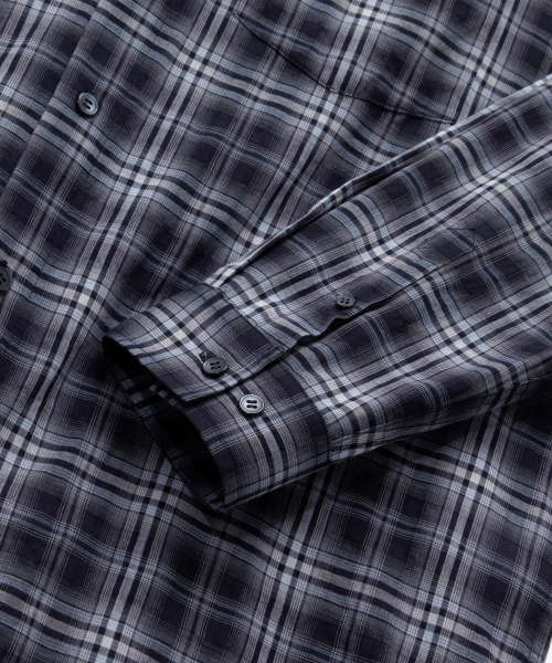 [ON]Krinkle Checkered Navy Oversized Fit Long-Sleeved Shirt
