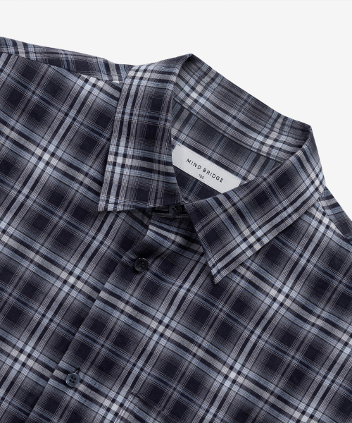 [ON]Krinkle Checkered Navy Oversized Fit Long-Sleeved Shirt