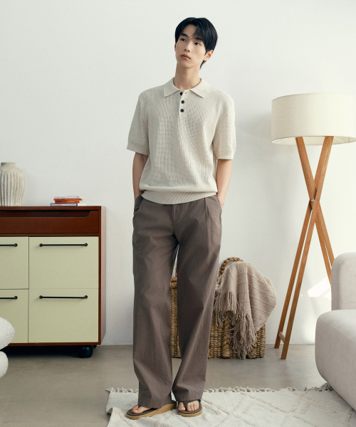 [COUTURE]Wide one tuck nylon full banding pants - 2color